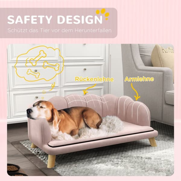 Hundesofa Hundesofa Vaskbart trekk Kjæledyrsofa med ryggstøtte og treben Kattesofa for mellomstore hunder under 25 kg Rosa