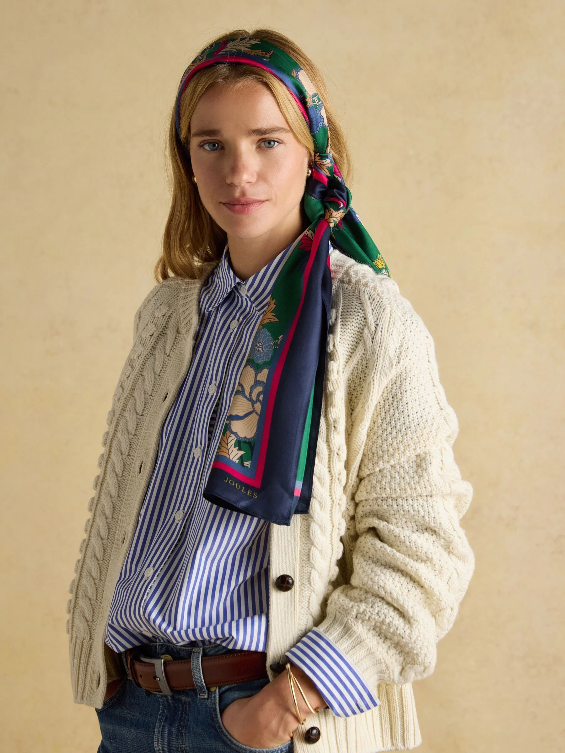 Groen bloemmotief - Joules Windsor 100% Silk Scarf