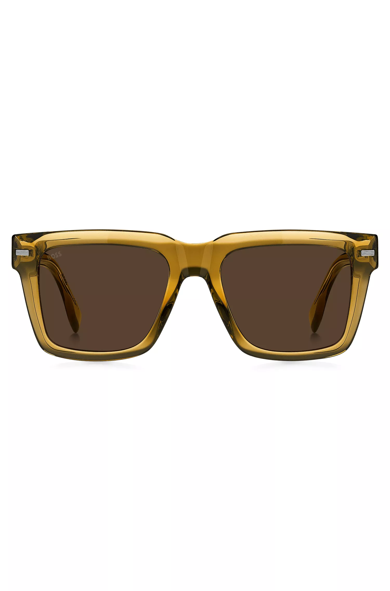 Óculos de sol BOSS em bioacetato preto-camelo com rebites estampados.