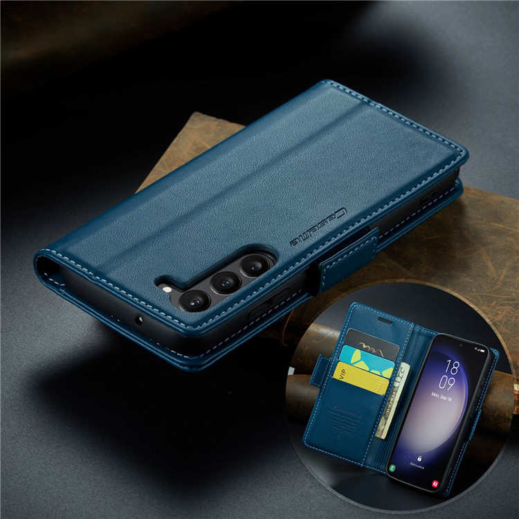 Samsung Galaxy S24  Plus Leder Tasche Flip Wallet Etui mit Kartenfächern Litchi Look (RFID Schutz) - Blaugrün