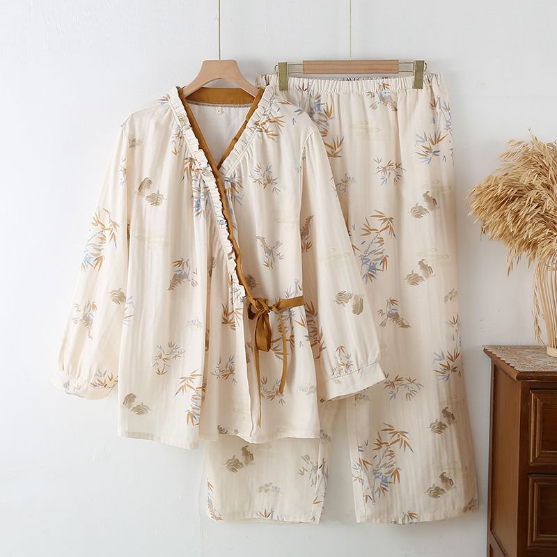 Somnus - Pyjamaset: Top met lange mouwen en print + broek