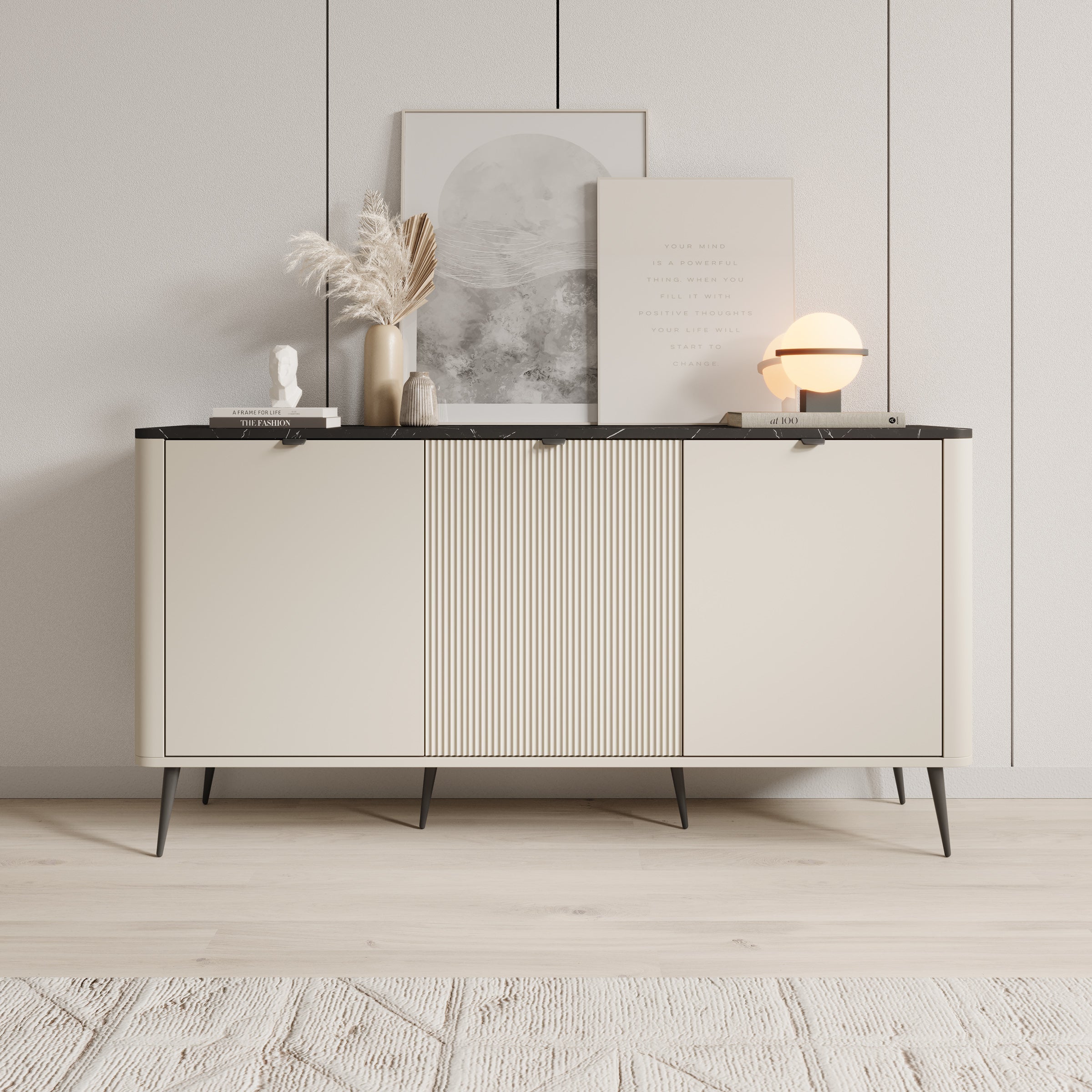 Meubella - Dressoir Mace - Beige - 160 cm