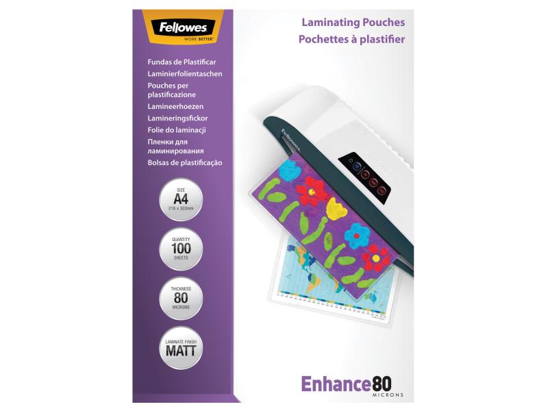 Fellowes Laminierfolie A4, 80 µm, 100 Stück, Matt 100 Laminierfolien Matt