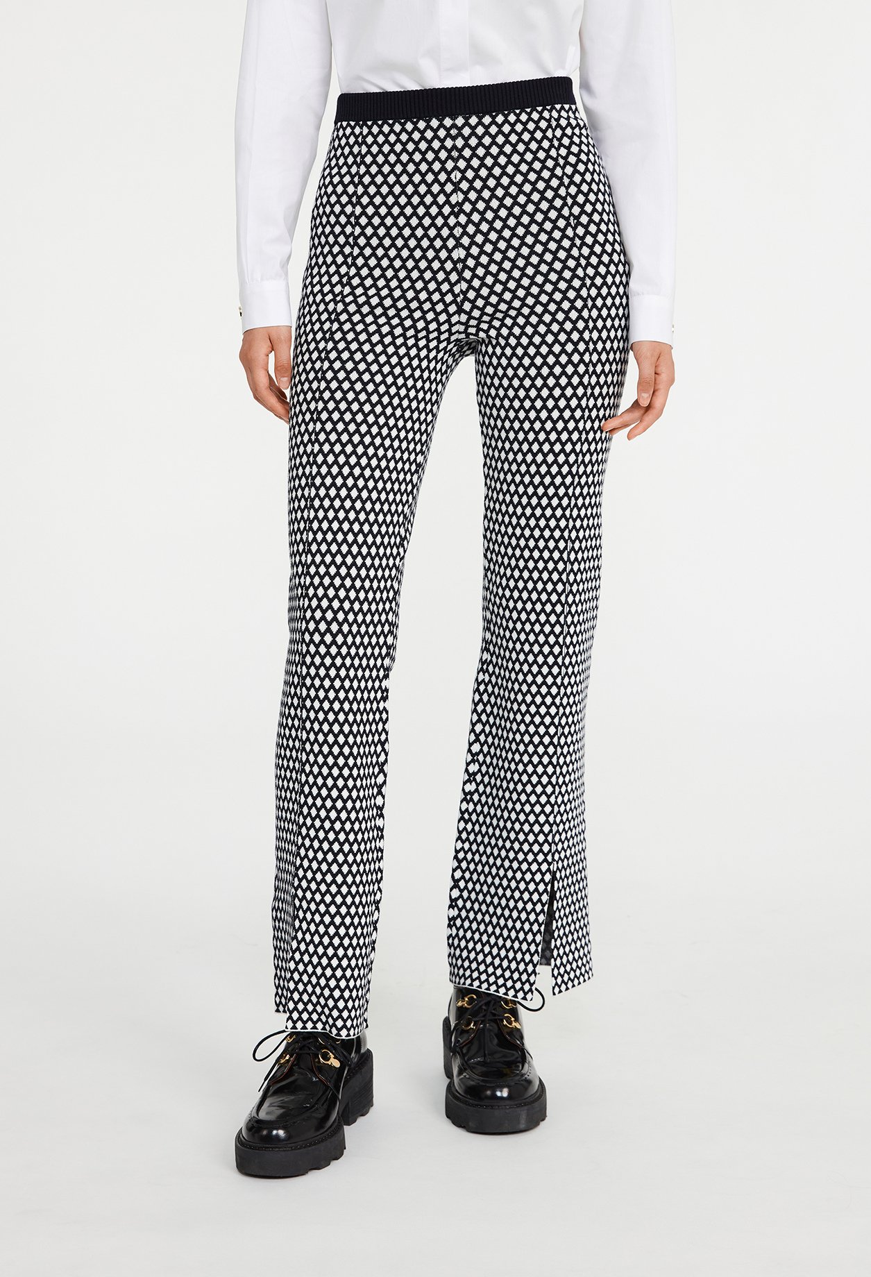 Pantalon maille &agrave; motifs graphiques