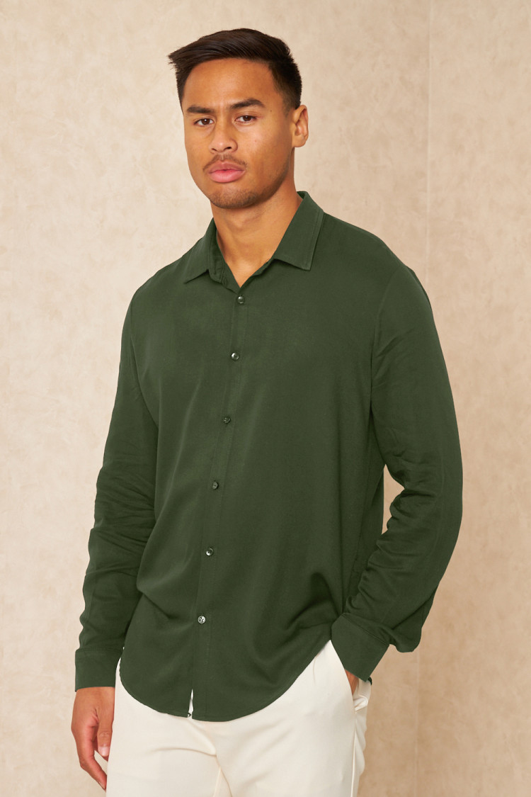 Chemise fluide manches longues kaki