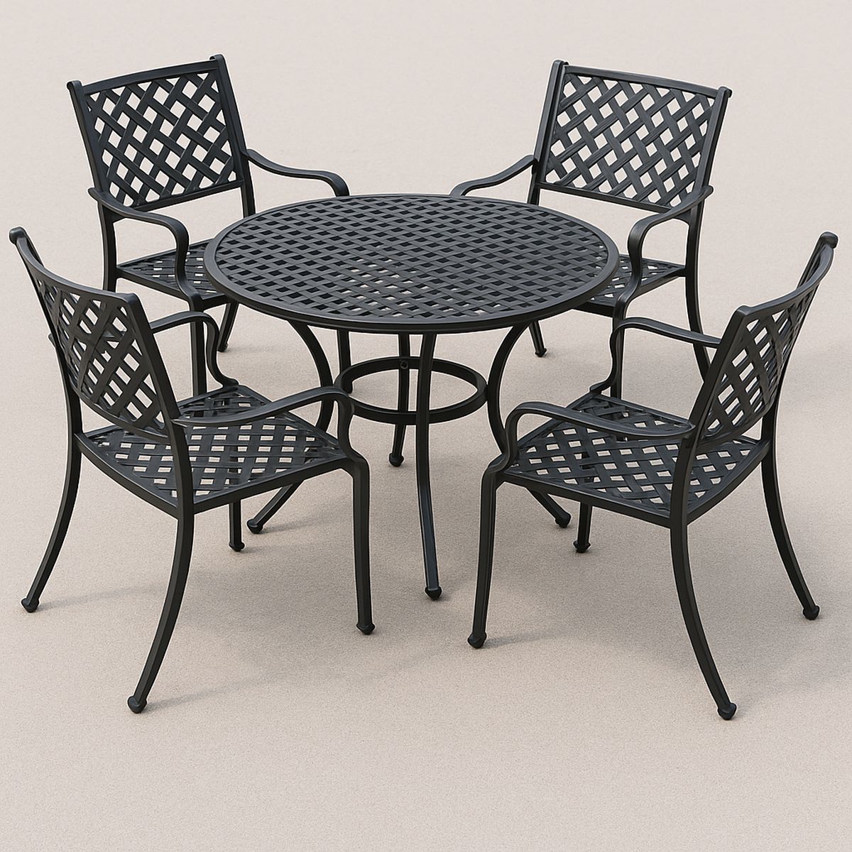 Gartenmöbel-Set Rundtisch Stühle Aluminium Schwarz 110cm