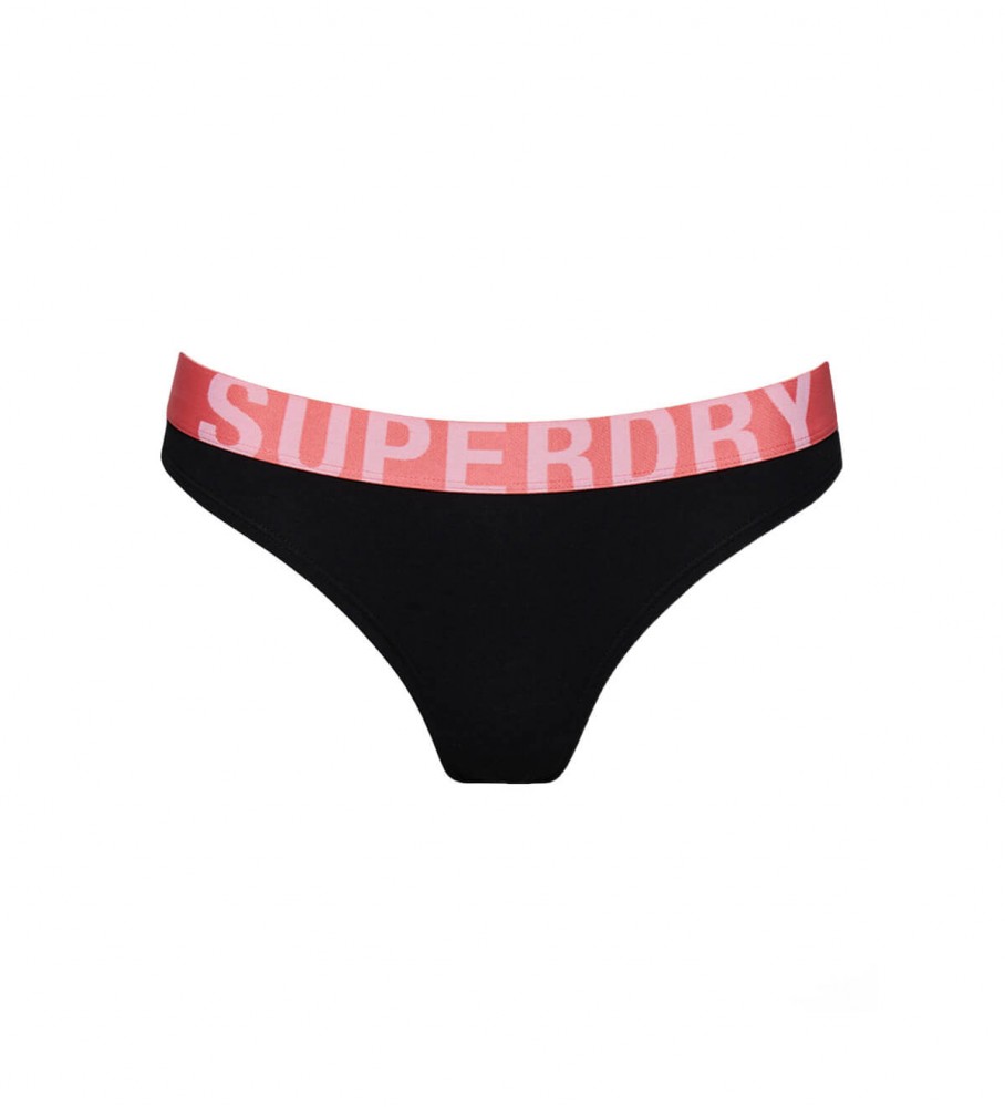 Calcinha de biquíni Superdry Organic Cotton Big Logo preta