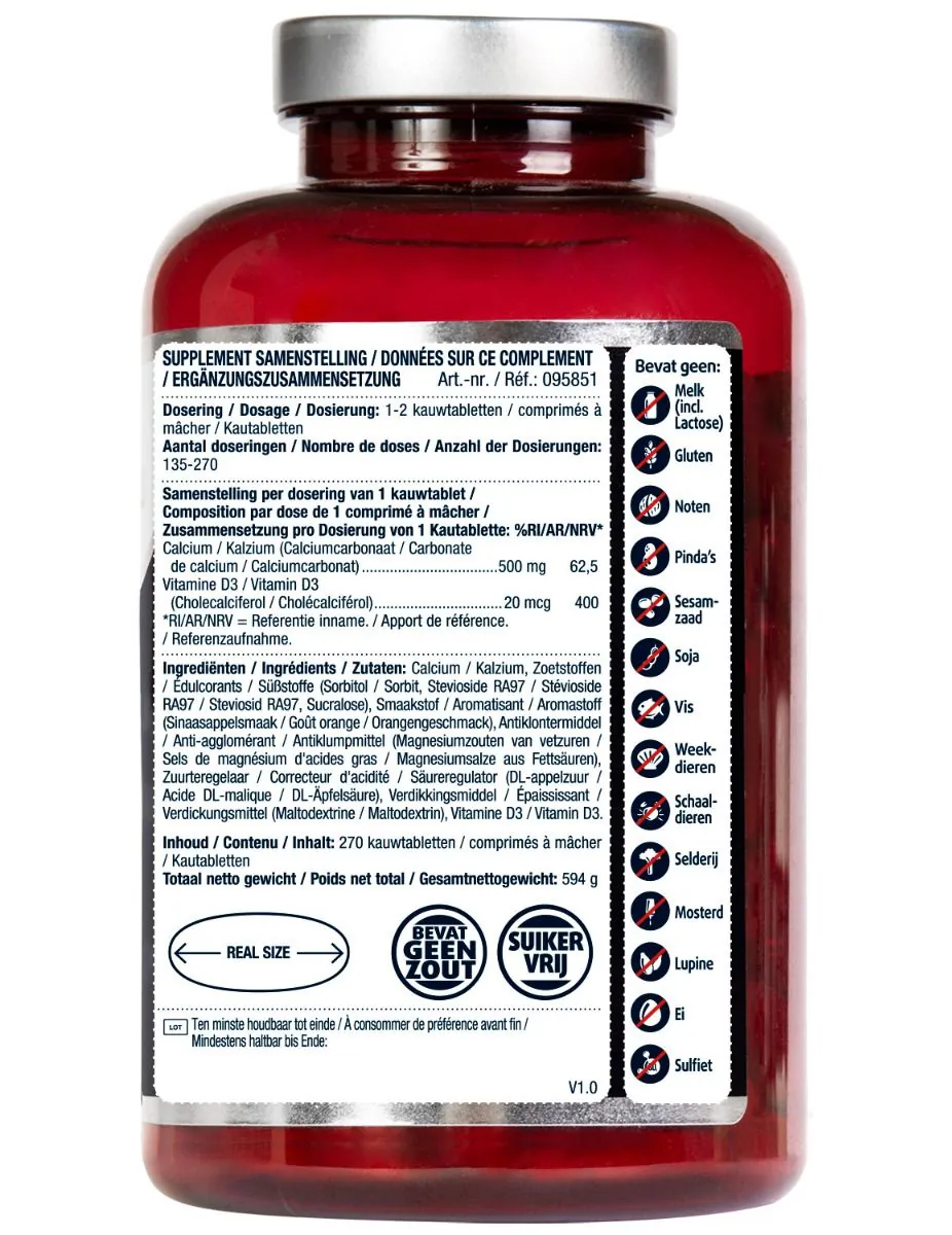 Calcium 500 mg + D3 20 mcg kauwtabletten