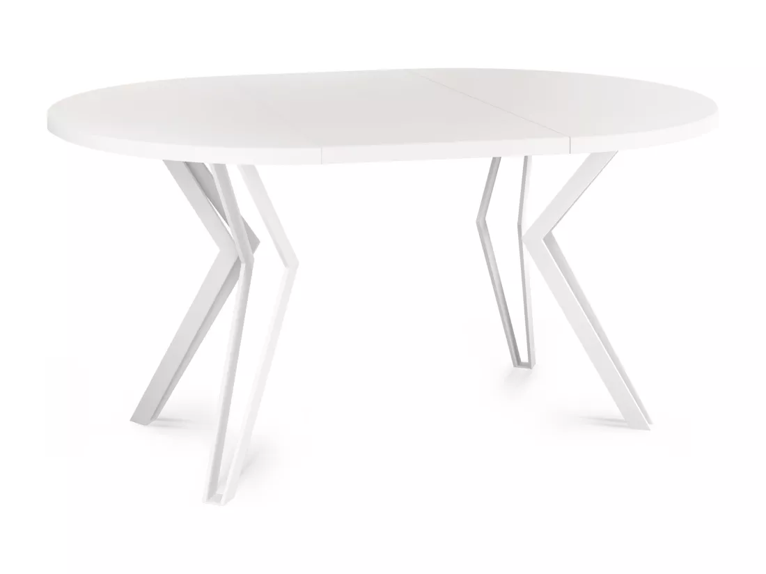 Table Ronde Salle à Manger - 120/196 Cm De Diamètre - Table à Rallonges Avec Pieds En Métal Blanc - Style Industriel - Compacte - Blanc