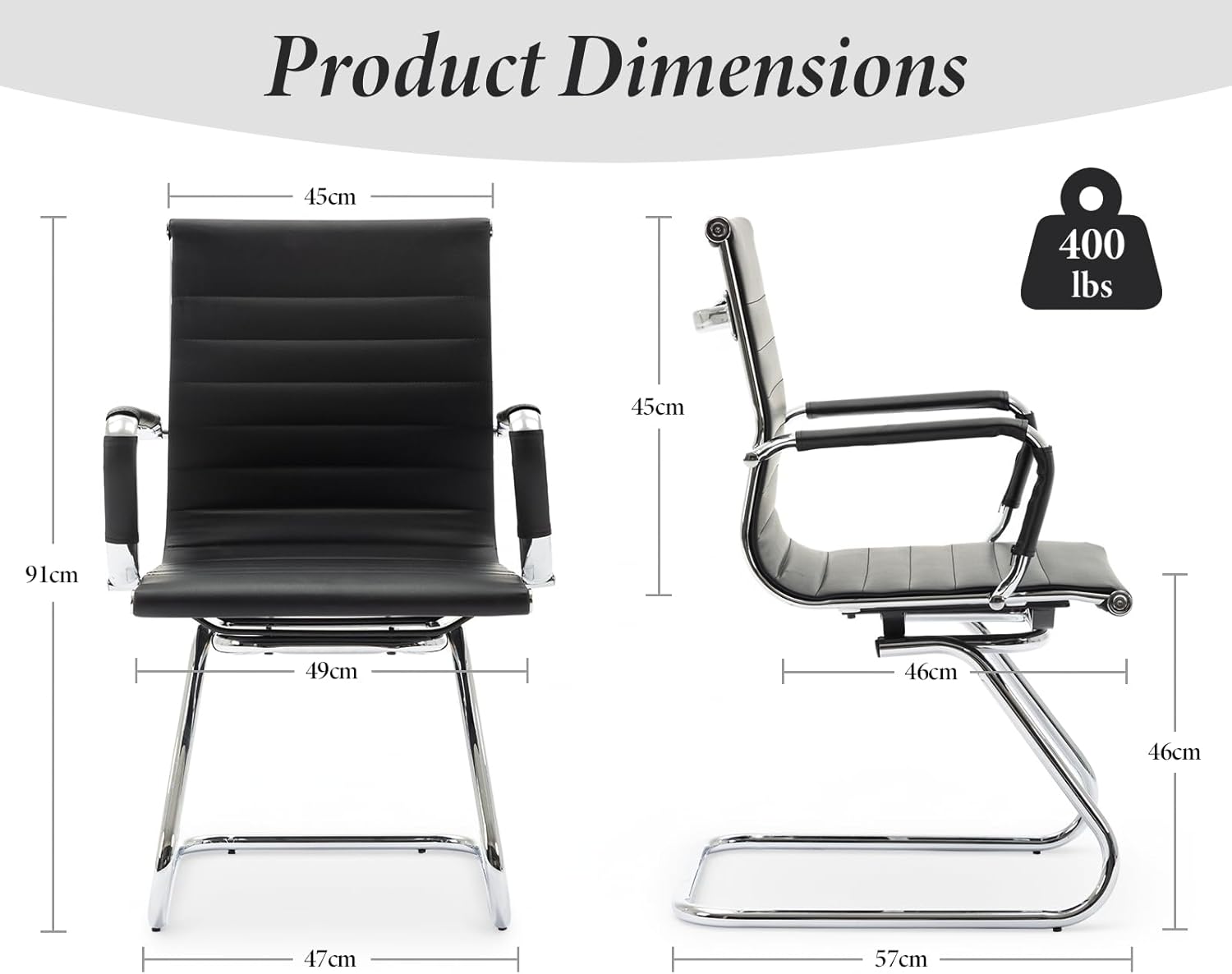 chairus Freischwinger Stühle 2er Set, PU-Leder Besucherstuhl Konferenzstuhl Ergonomisch mit Armlehnen, Bürostühle Konferenz-Raum/Wartezimmer/Büro,Schwarz
