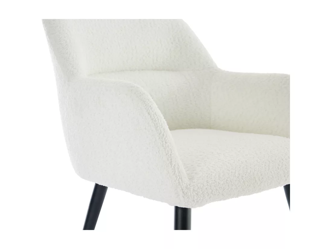 Lot de 2 chaises avec accoudoirs en tissu bouclette et métal noir - Blanc - HEKA