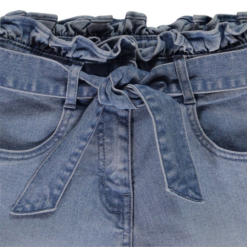 Jean paperbag avec ceinture à nouer pour fille - Bleu