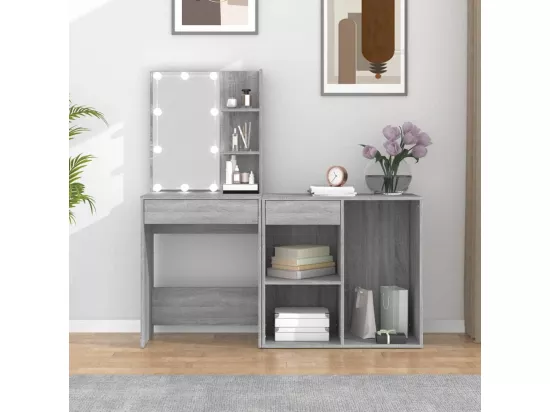 Coiffeuse à LED avec armoire Sonoma gris Bois d'ingénierie