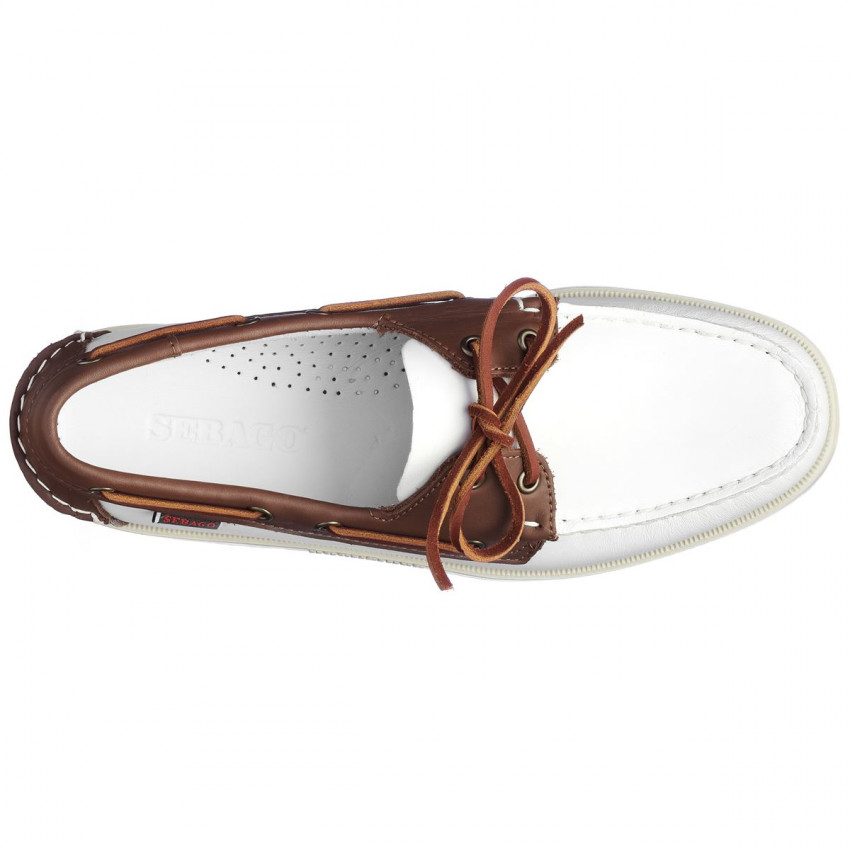 DOCKSIDES CUIR White Brown-Chaussures bateau pour homme en cuir blanc marron Portland
