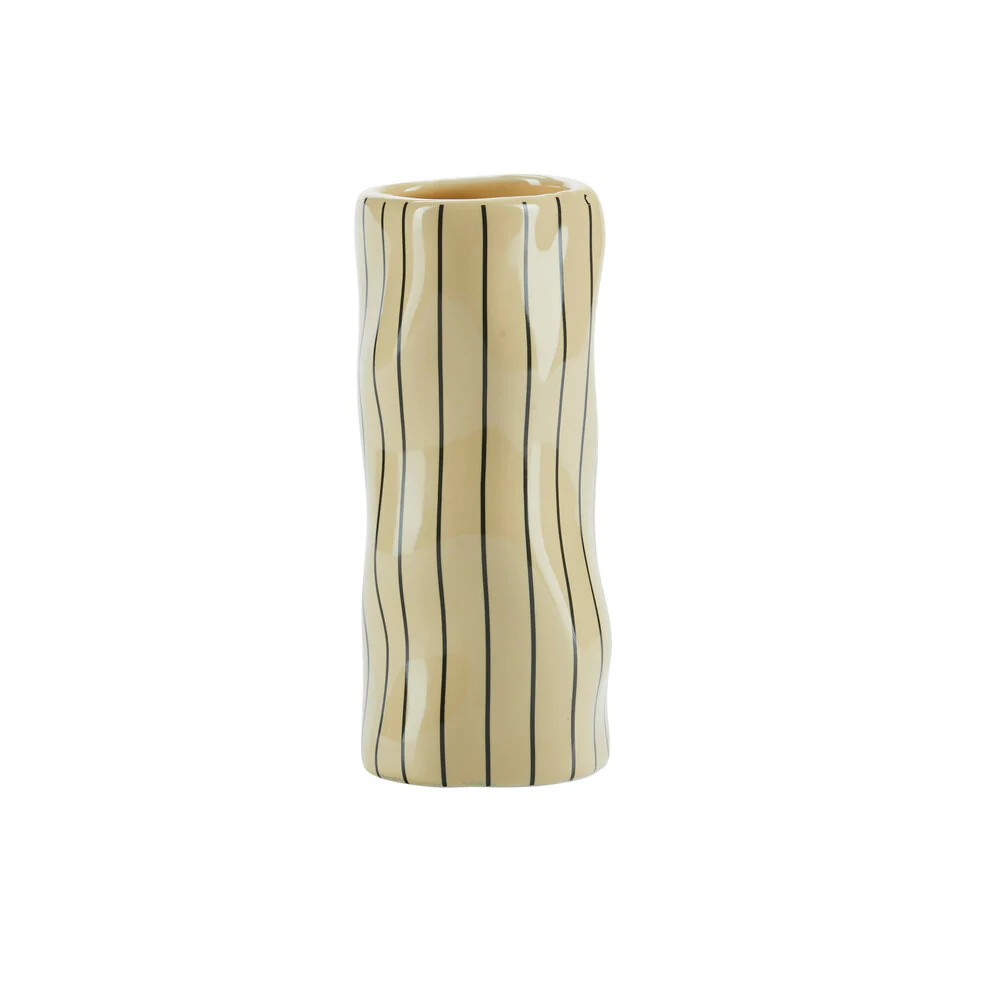 Bahne Interior  Slank vase med striber, gul - H15 cm.