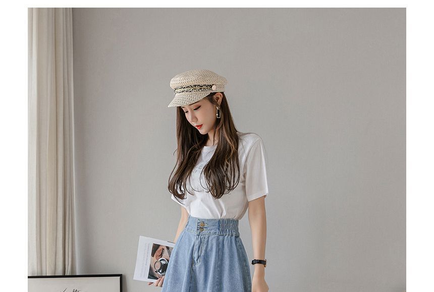Yohana - Midi A-lijn denim rok met elastische taille en knoopsluiting