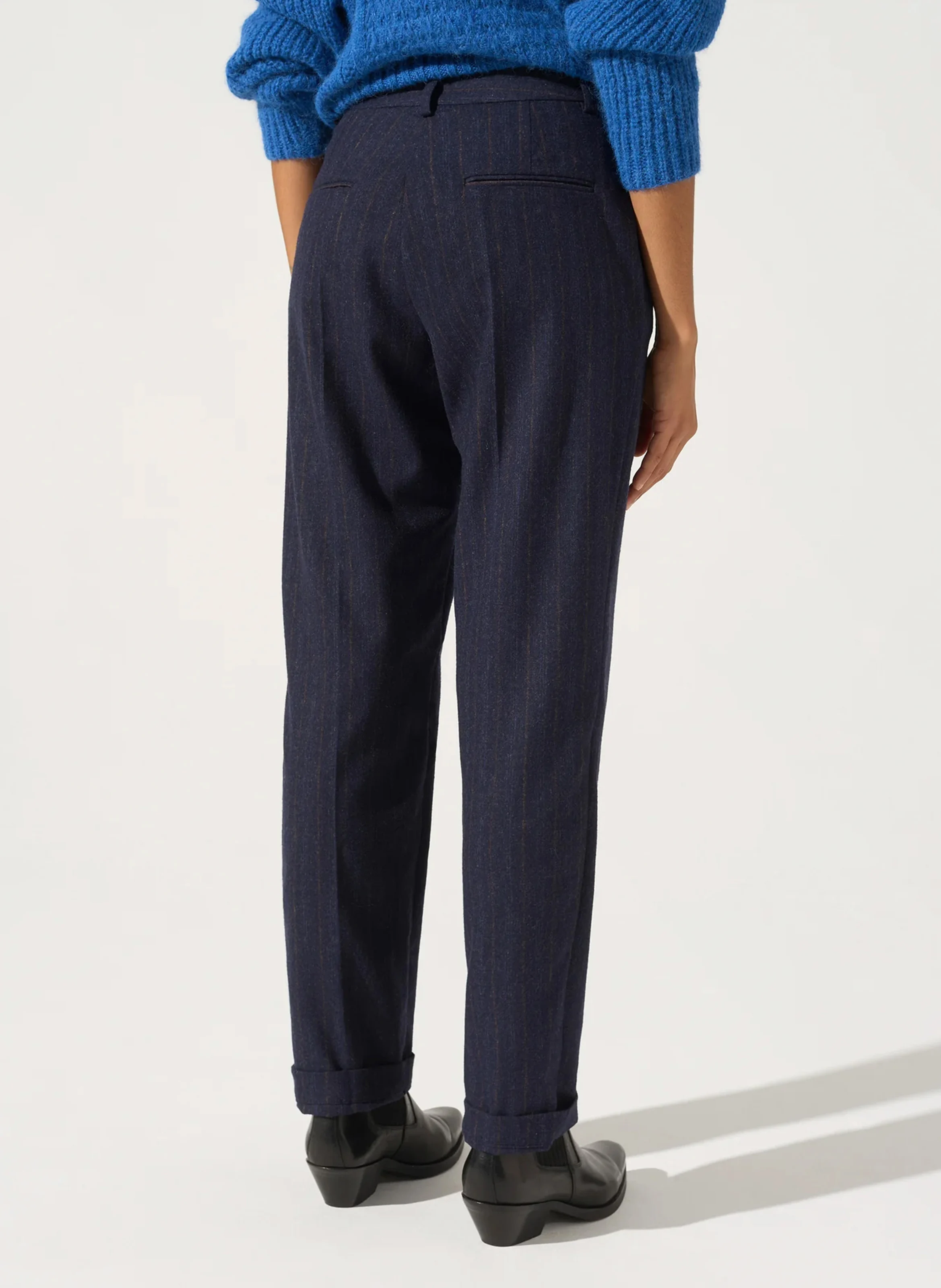 Pantalon droit rayé| Bleu