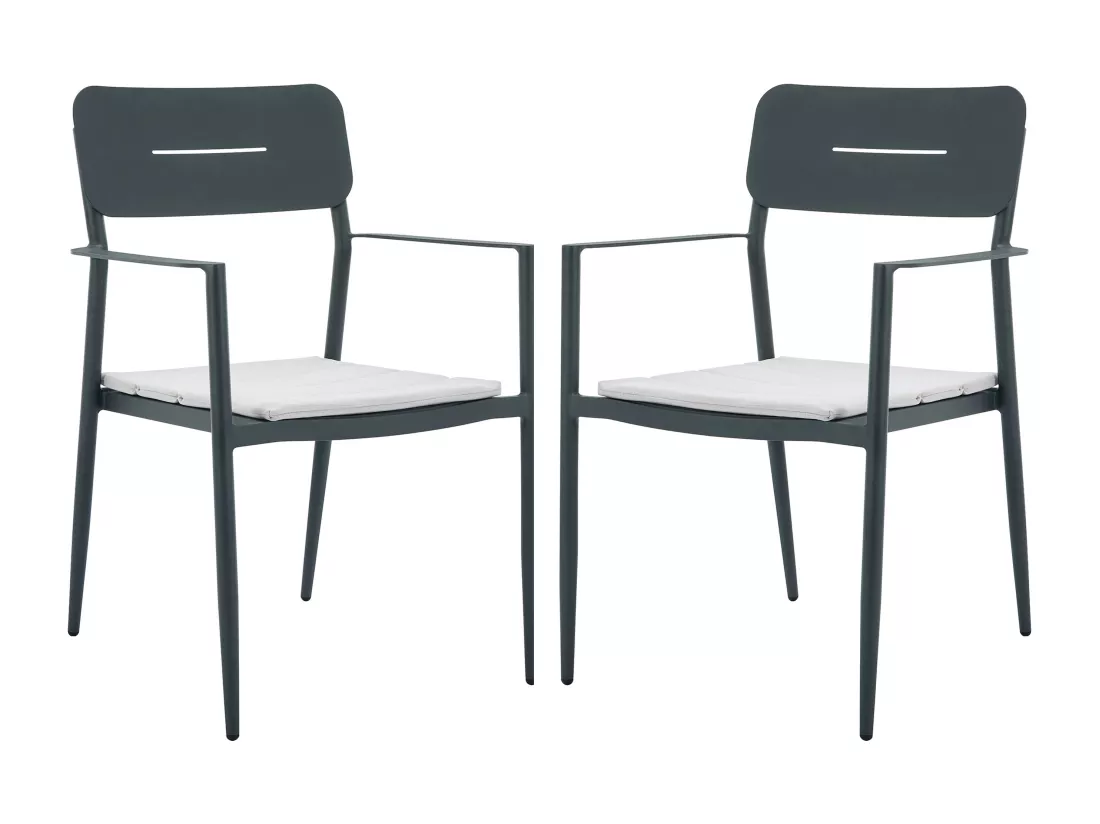 Lot de 2 fauteuils de jardin empilables en aluminium avec coussin blanc - Anthracite - LOTTYS de MYLIA