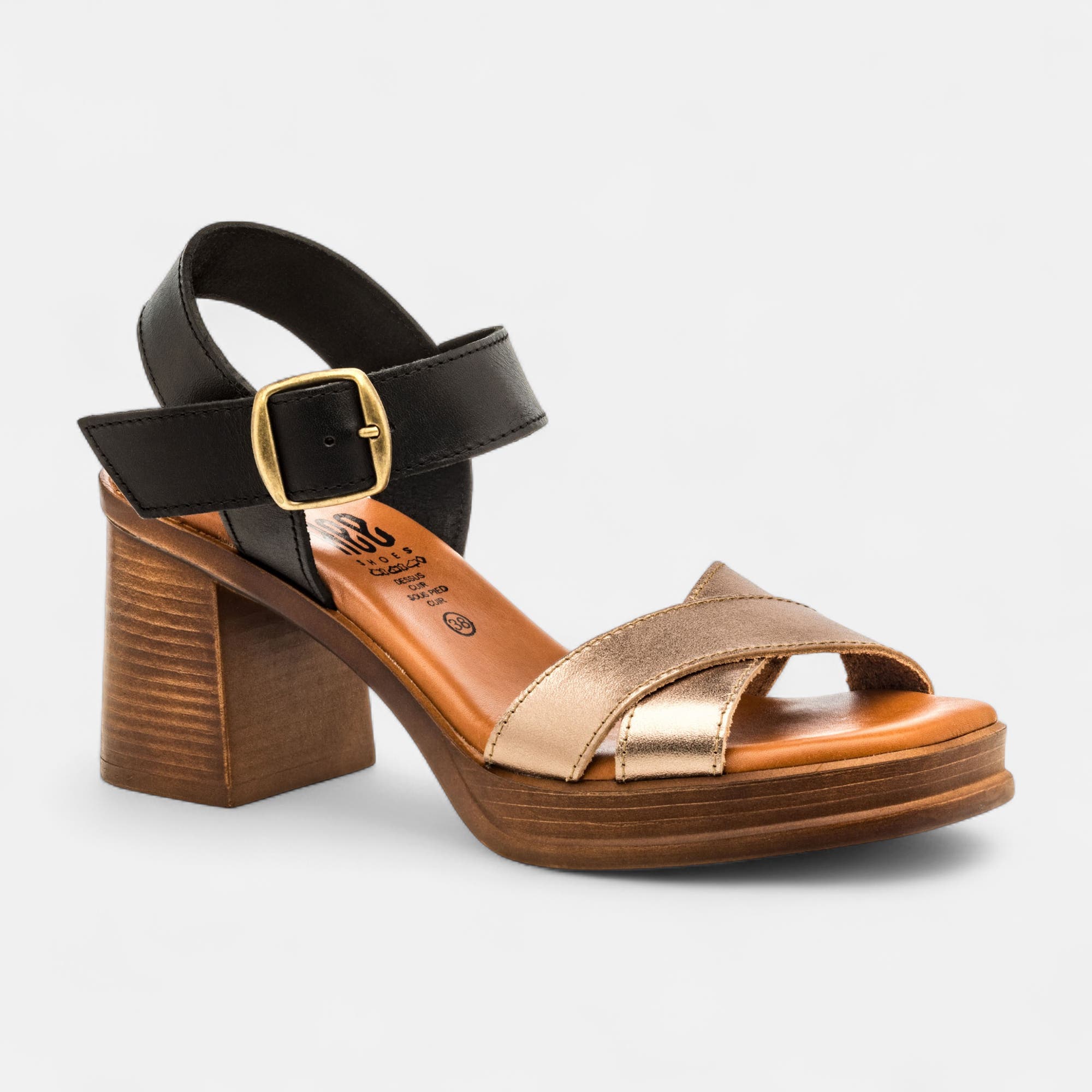 Nu-pieds à talon Femme en cuir or