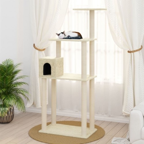 Arranhador para gatos Vidaxl de três níveis na cor creme