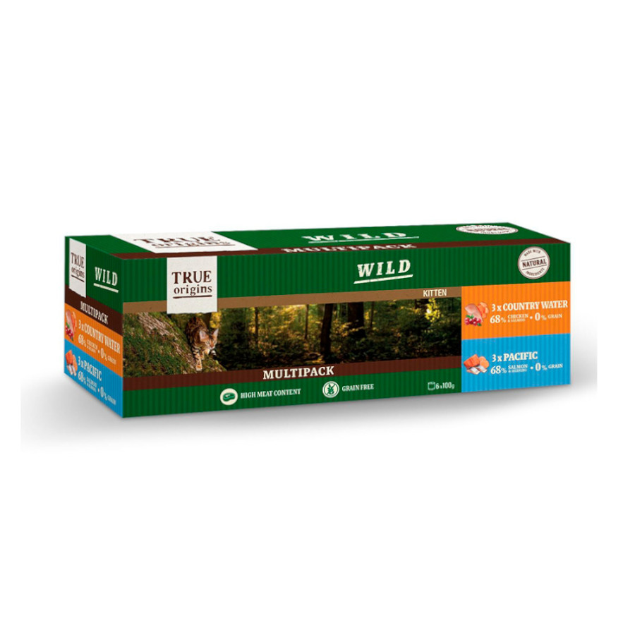 6 latas de 100 g de ração True Origins Wild Kitten para gatos