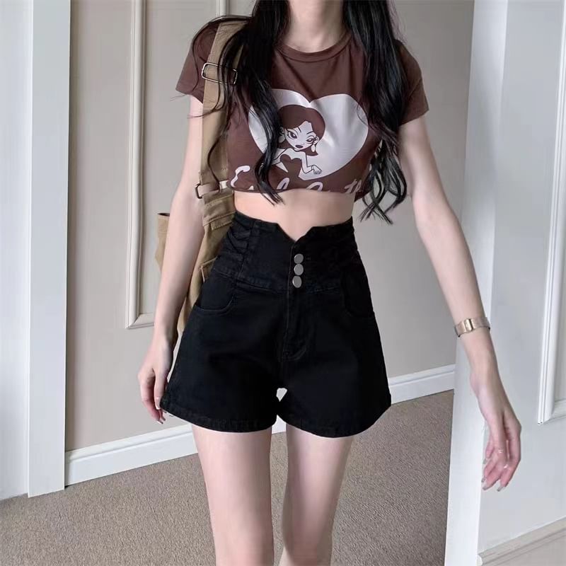Okalpis - High-rise bandjes en wijde denim shorts