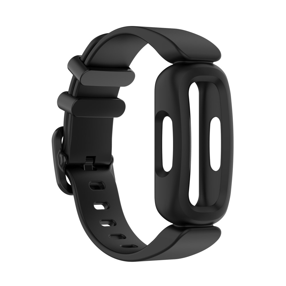 (Gr. XS) Fitbit Ace 3 / Inspire 2 / Inspire HR / Inspire Gummi Armband mit Dornschliesse (Gelenkumfang 130-200 mm) - Schwarz