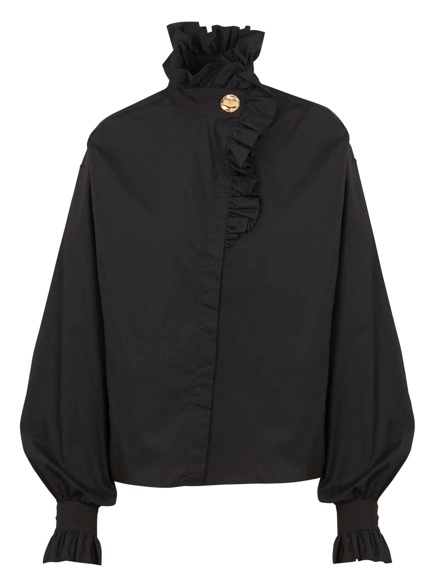 EZRA - Chemise col volanté en coton organique | Noir