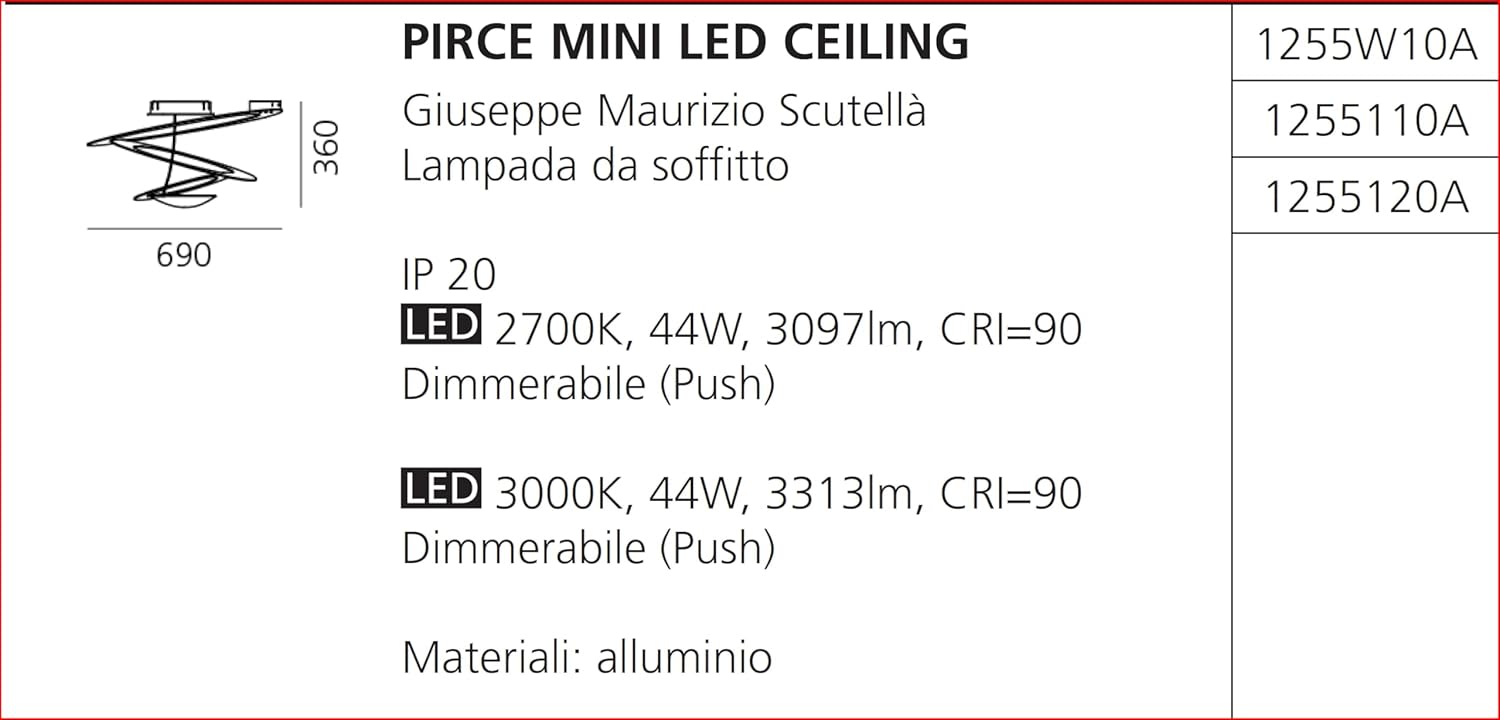 Artemide Pirce Mini LED Deckenleuchte, 3000°K, Weiß