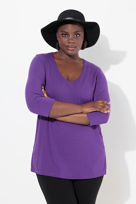 Shirt, tiefer Rundhalsausschnitt, 3/4 Arm