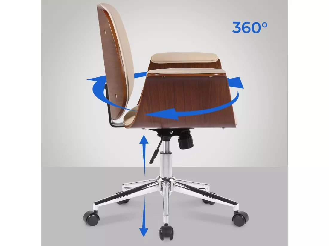 Chaise de bureau - Bois & Métal - Noyer / Crème - Kemberg