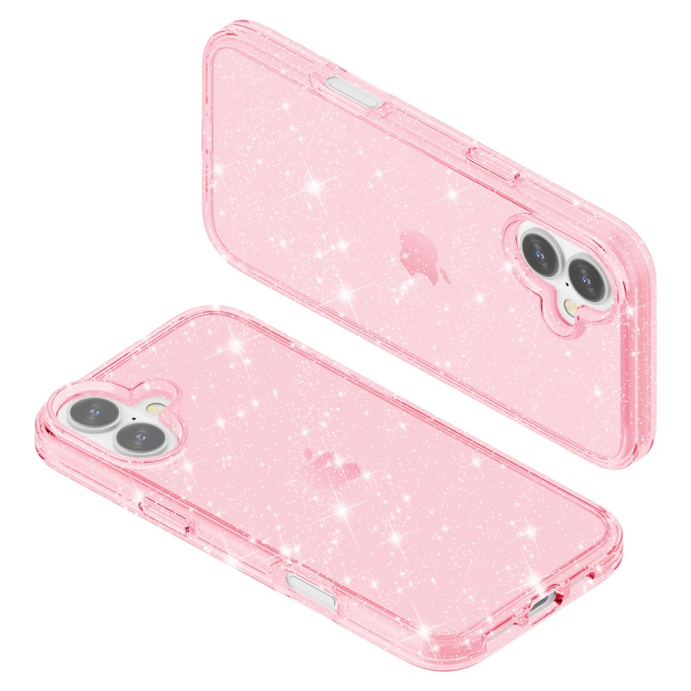 iPhone 16 Hybrid Hardcase Schutzhülle im Glitzer Design - Pink / Transparent