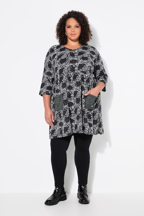 Longshirt, A-Linie, Blumendruck, 3/4-Ärmel