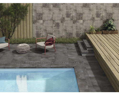 FLAIRSTONE Zwembadrand, zwembadrandsteen, afvoer/overloop, beton antraciet, 60 x 14,5 x 2 cm