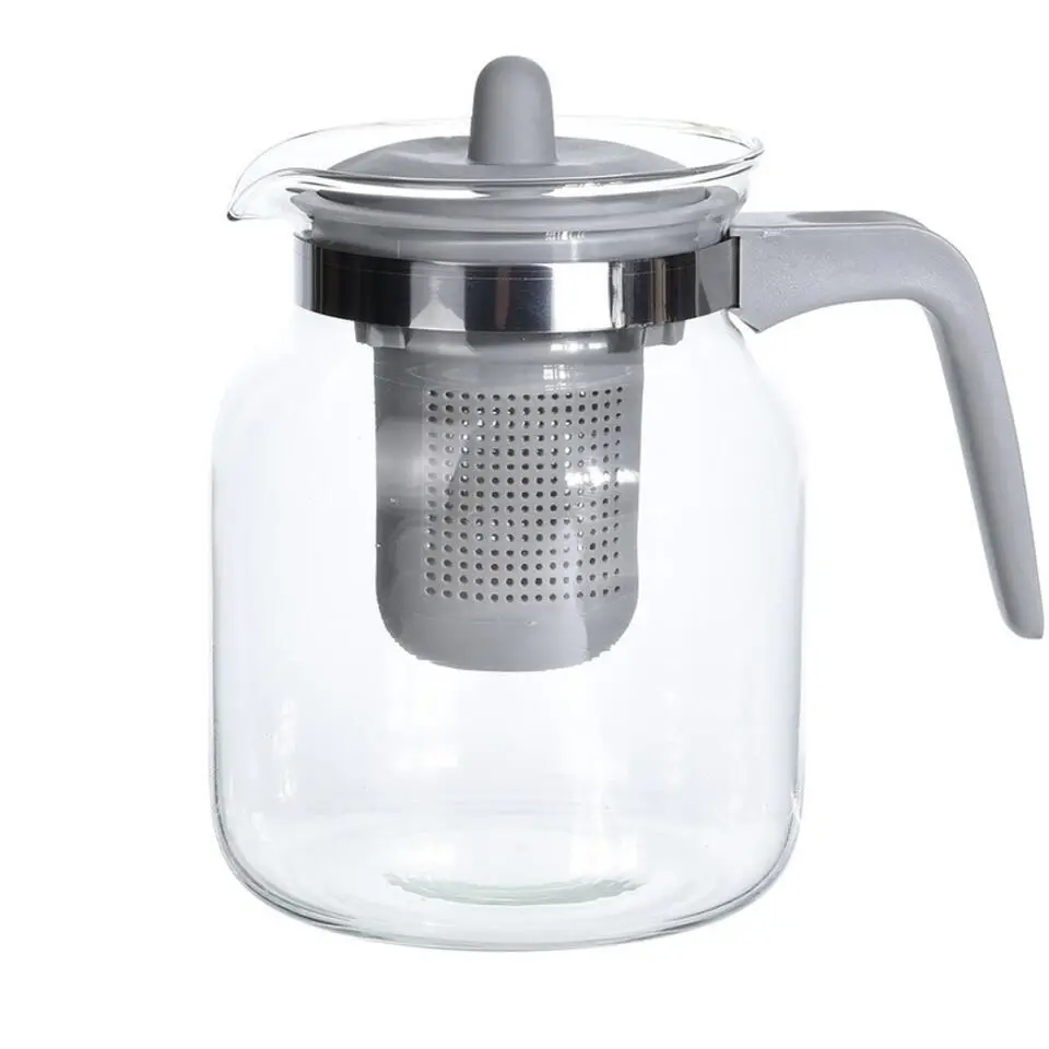 Theepot - met filter - grijs - glas - 1500 ml