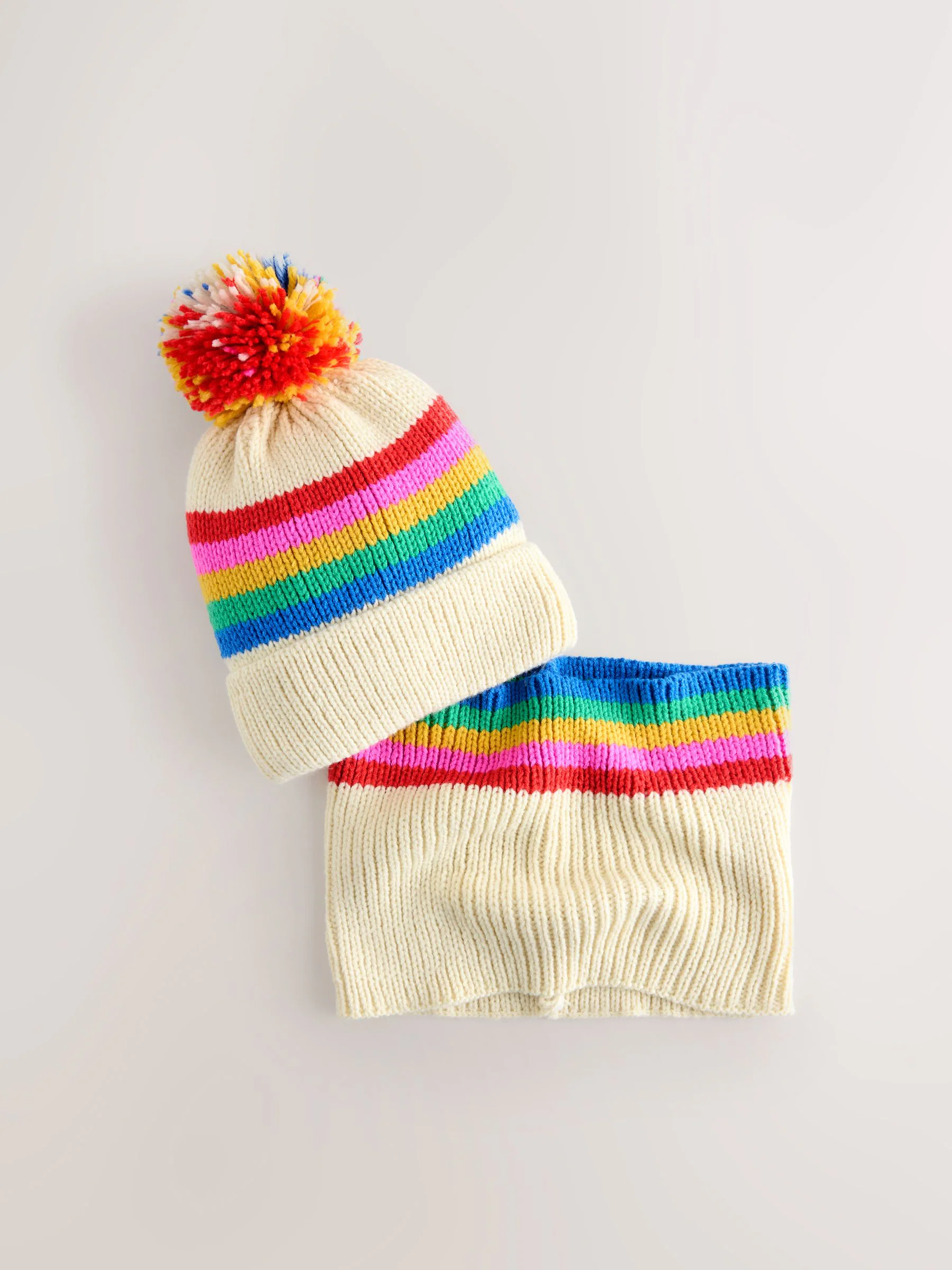 Meerkleurig fel Ecru/Roze Strepen - Beanie And Snoods Set (1-16yrs) (1-16yrs)