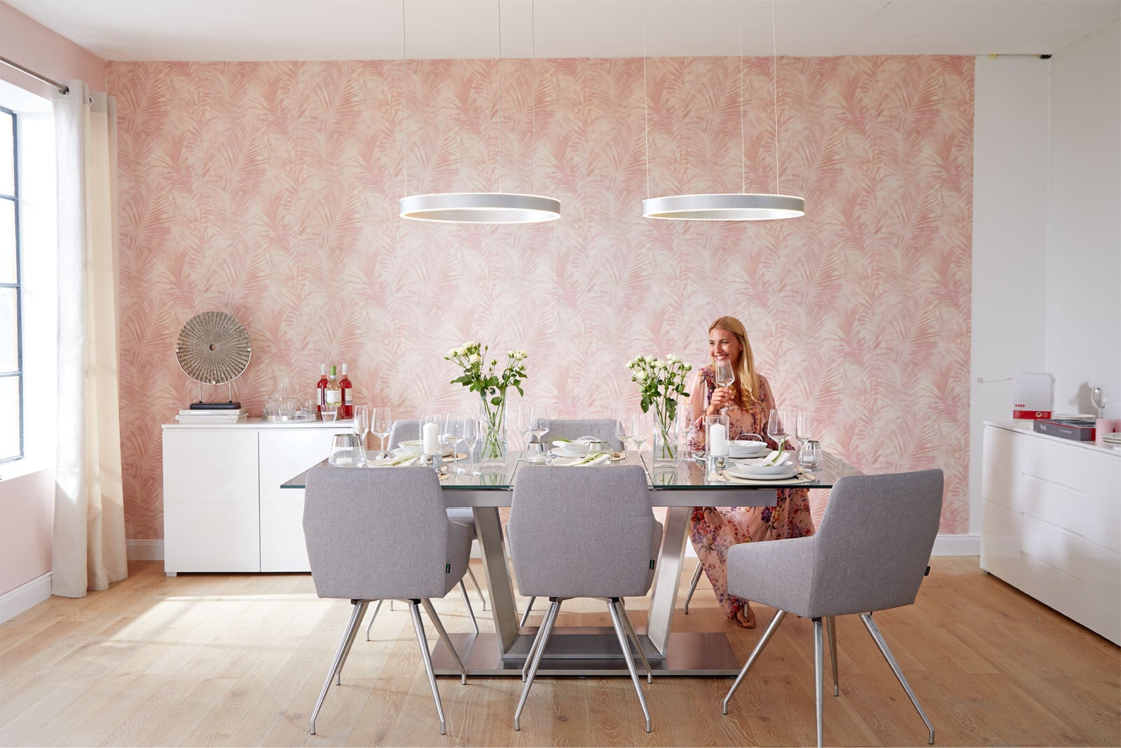 MONDO Esstisch COMEDOR 180-240 x 100 cm Edelstahl /Glas silberfarben