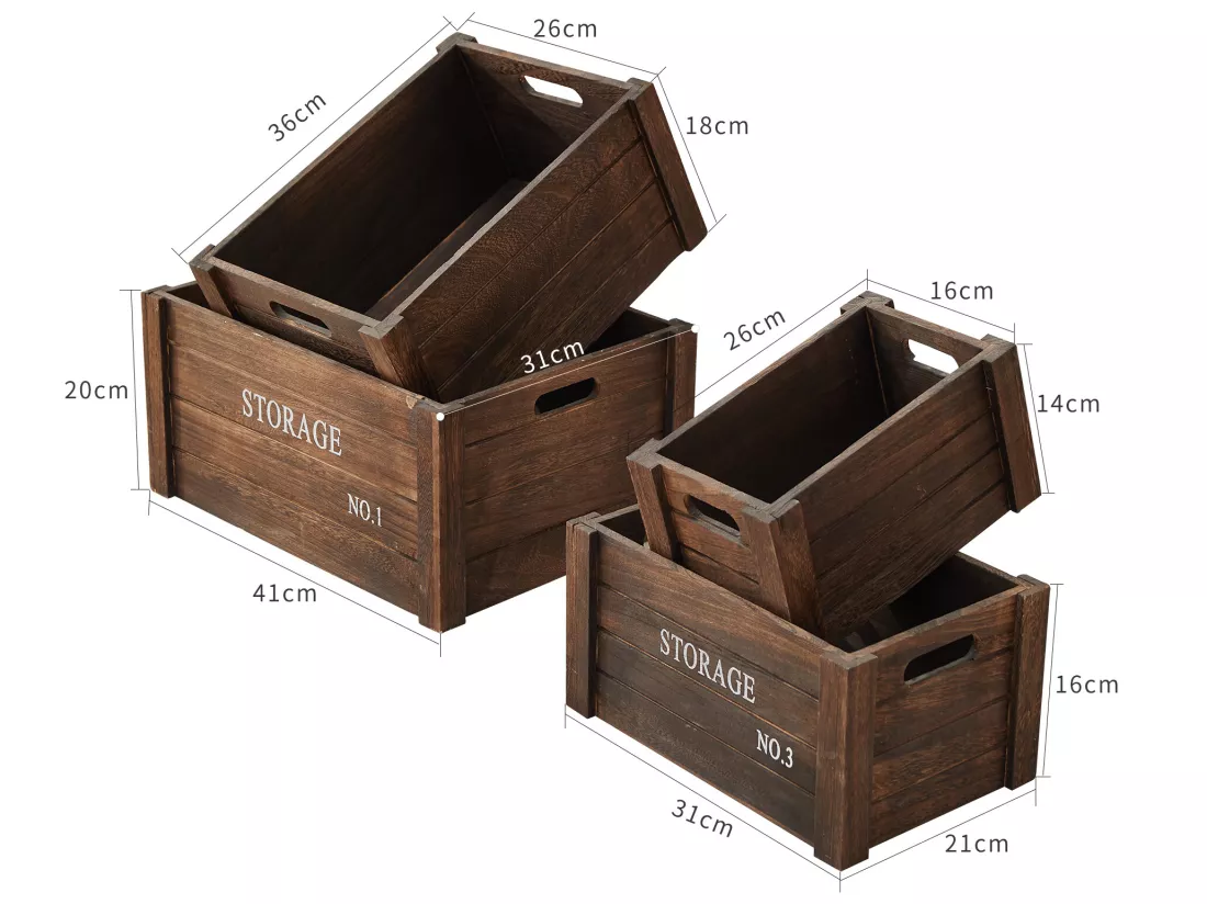 Lot De 4 Boite De Rangement Caisse Bois Gris Vintage 20x41x31