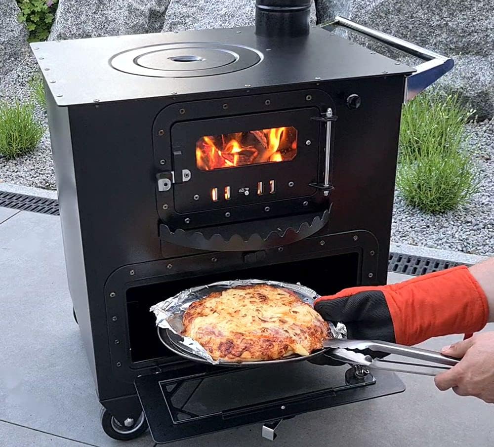 Outdoor Küchenofen Garten-Herd Gartenküche ELISE Pizzaofen Zeltofen Schwarz - Holz - Stahl und Gusseisen - Ofen - Gartenherd