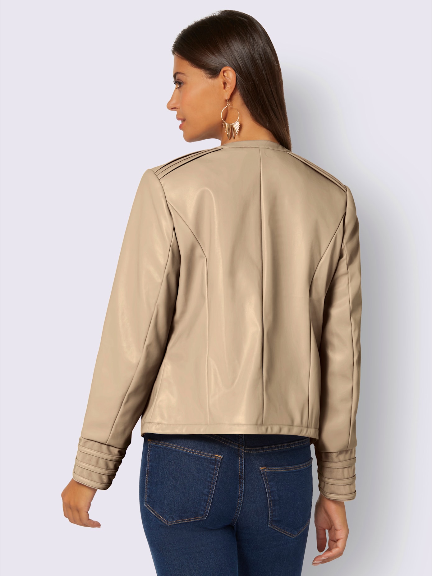 Blazer en imitation cuir empiècements maille décoratifs