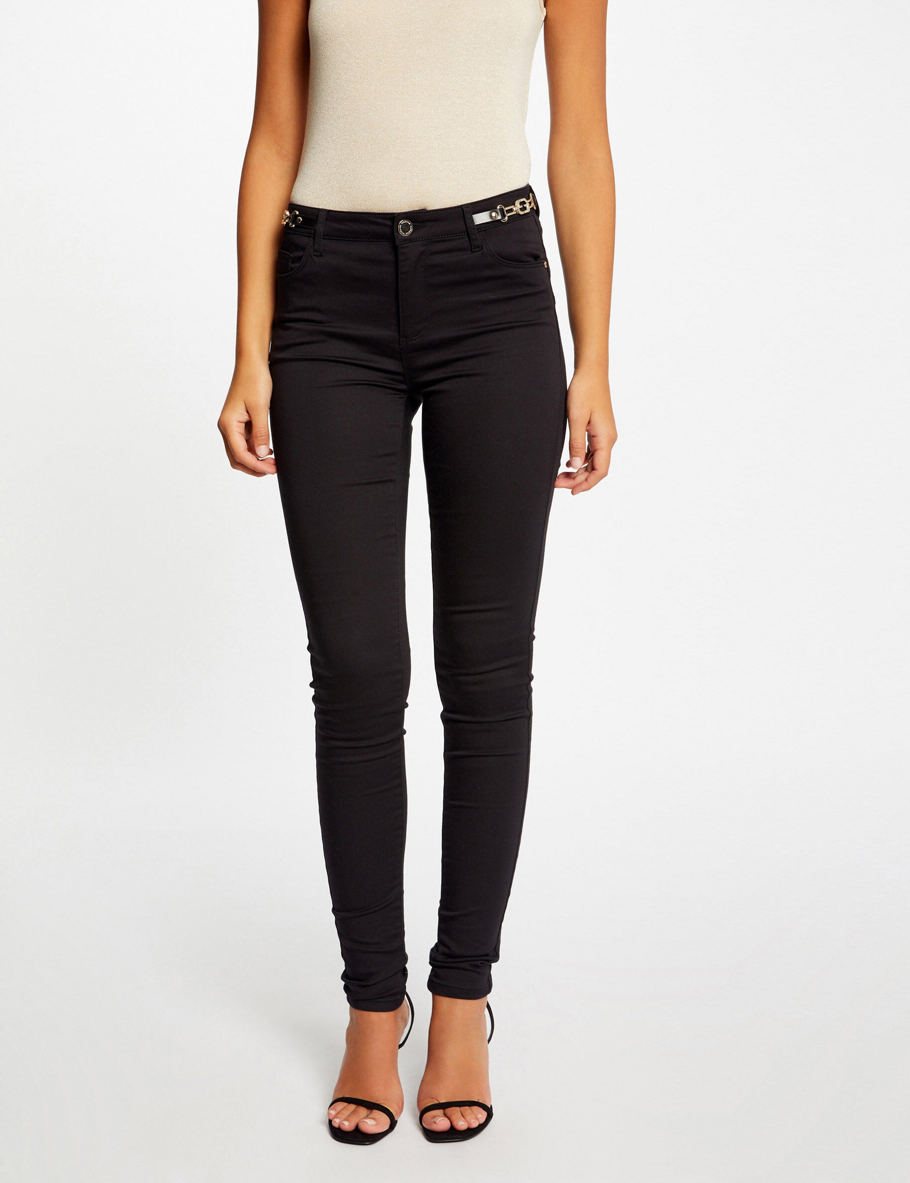 Pantalon skinny à détails chaînes noir femme - noir