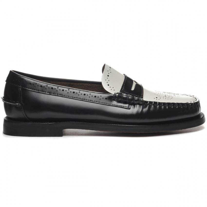 CLASSIC DAN PERF BLACK WHITE FEMME MOCASSIN-Mocassin pour femme en cuir brossé