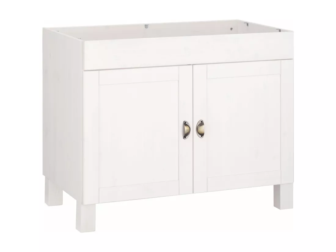 Oslo | Meuble évier 100 cm avec 2 portes en pin teinté blanc