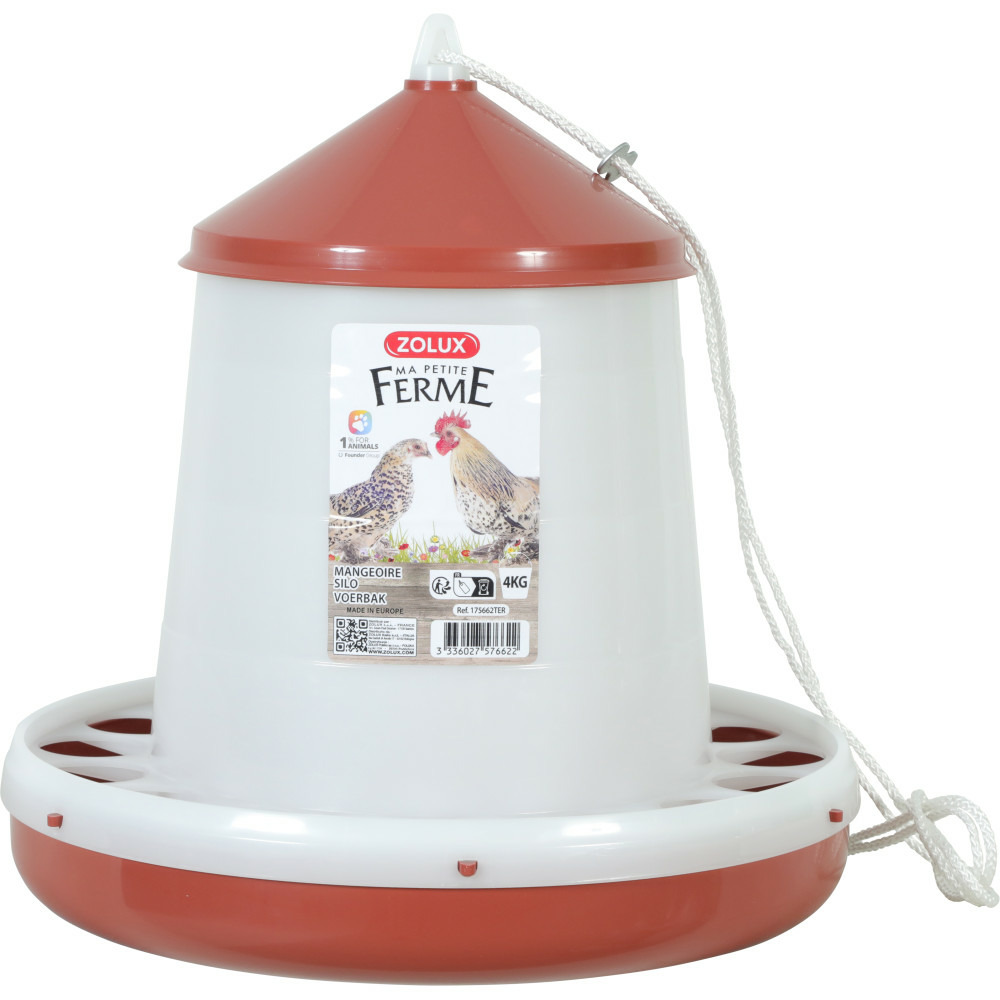 Mangeoire silo en plastique rouge, capacité 4 kg, basse cour