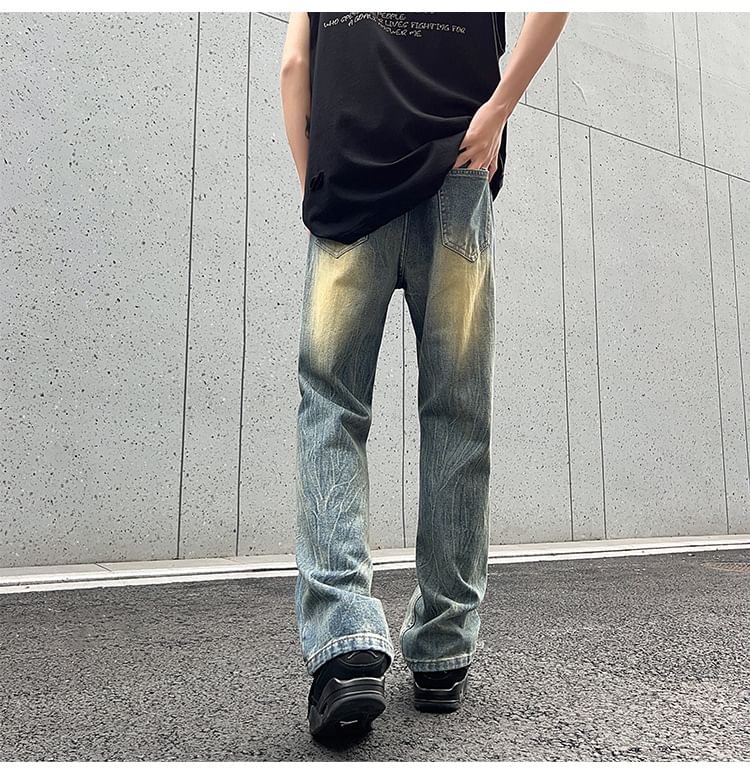 POSI - Mid Rise Washed Straight Leg Jeans