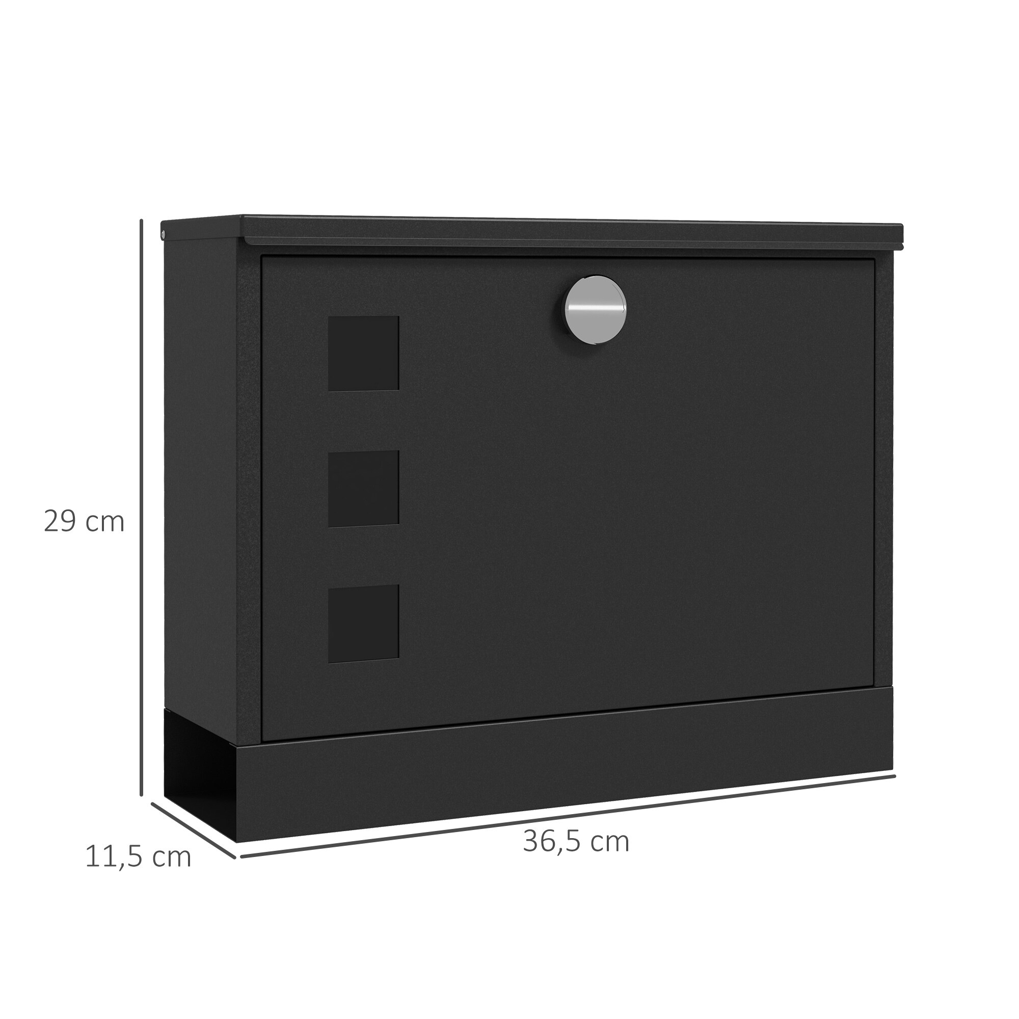 HOMCOM Briefkasten mit Zeitungsfach schwarz 36,5L x 11,5B x 29H cm