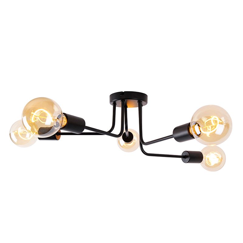 Design plafondlamp zwart 5-lichts - Facile