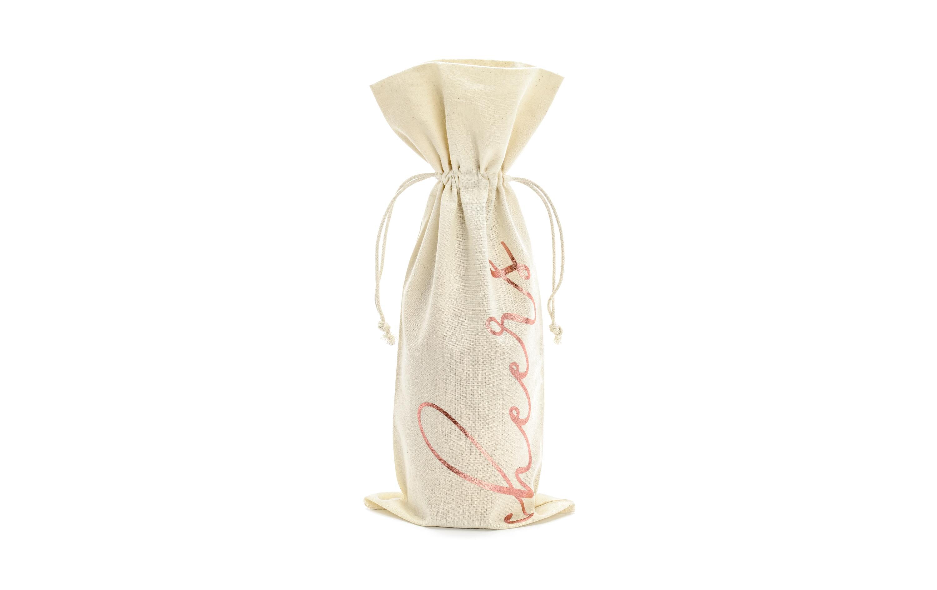Flaschentasche Cheers 5 Stück, Beige/Rosegold, 15.5 x 36 cmFlaschenverpackung aus Stoff für Wein oder Sekt