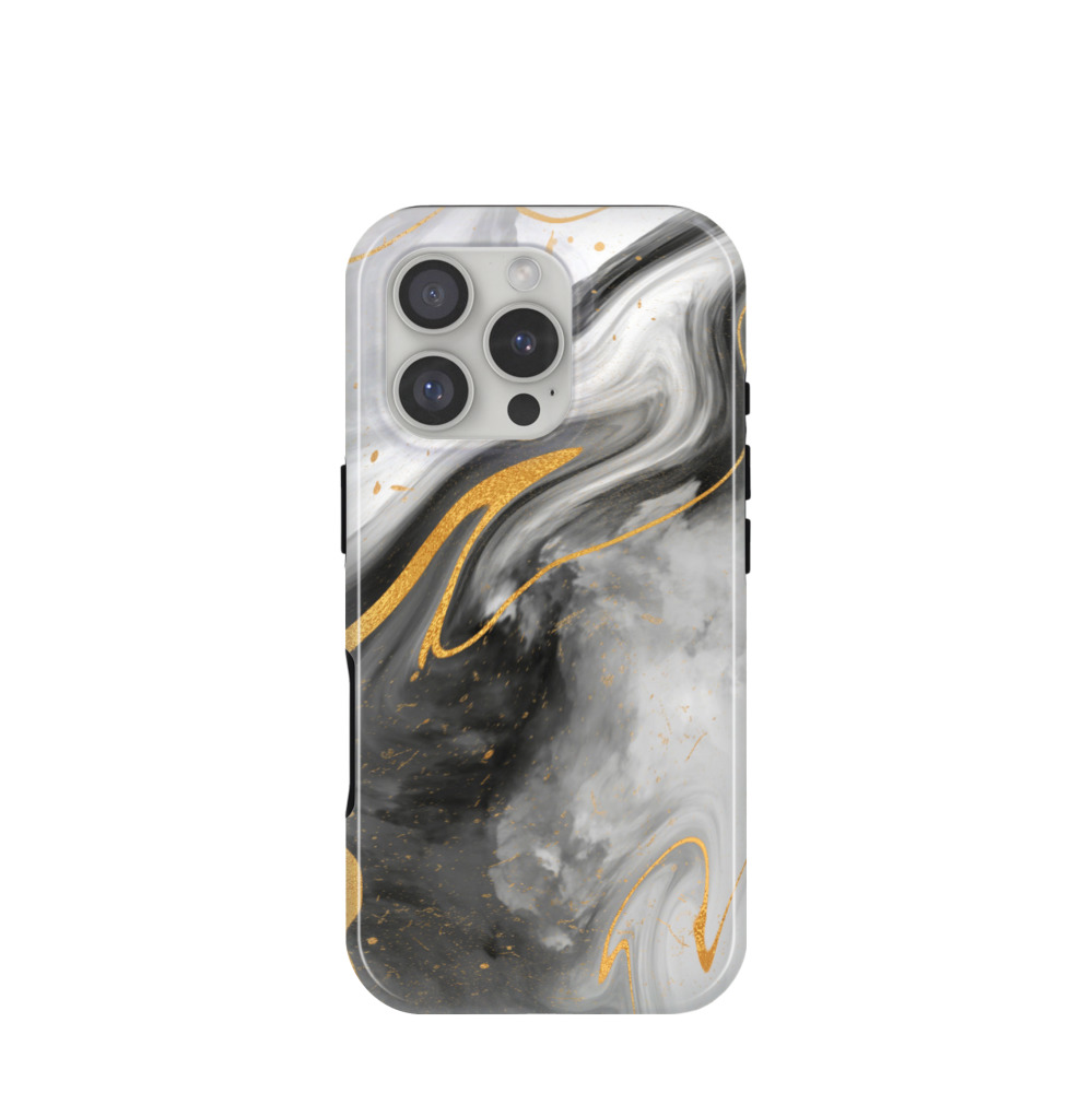 iPhone 16 Pro Hybrid (Kunststoff / Gummi) Hülle Marmor Marble 13 - Schwarz