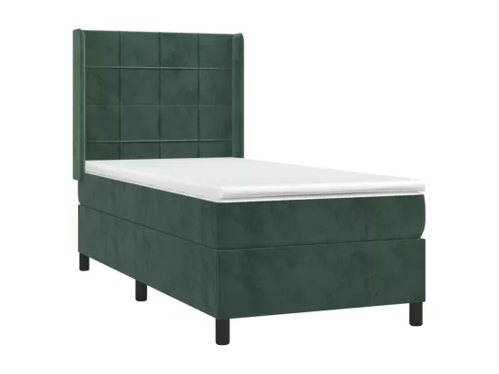 Sommier tapissier et matelas et LED Vert foncé 90x200cm Velours